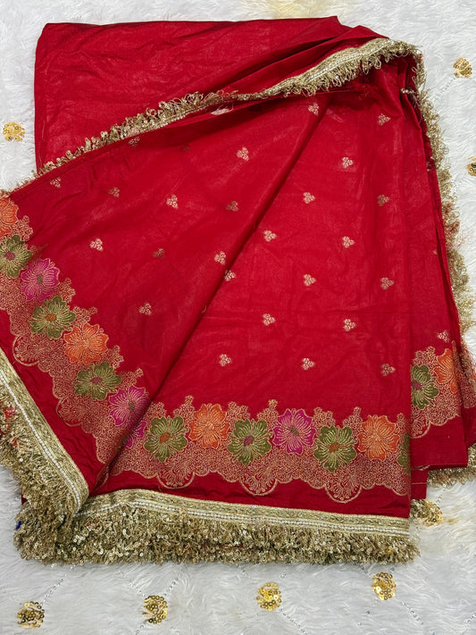 Partywear Chiniya Silk Saree with floral design