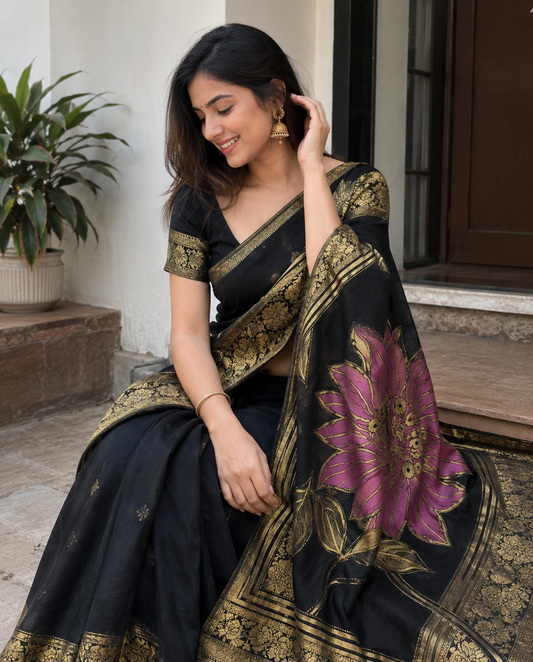 Black Georgette with Floral Design