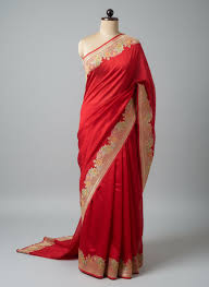Red Meena work border pure georgette