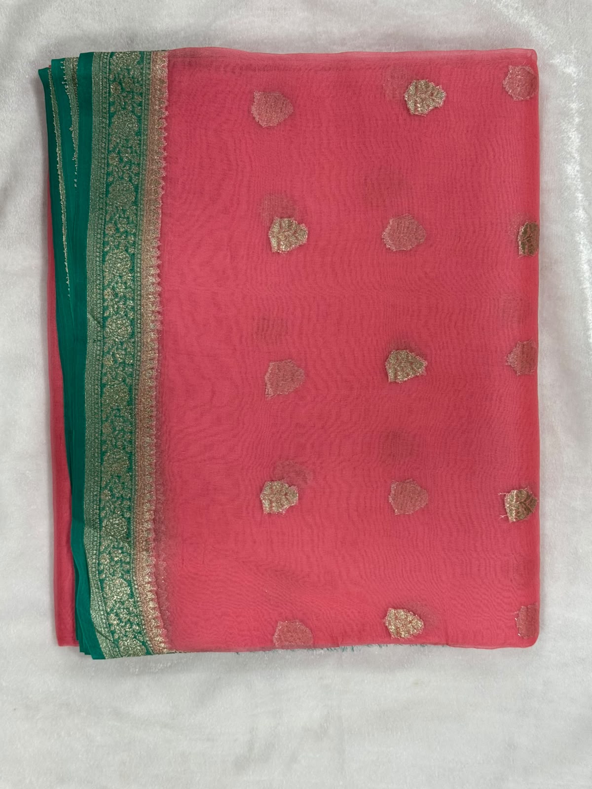 Kora Organza with Contrast Green Boarder