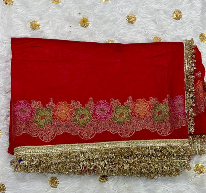 Partywear Chiniya Silk Saree with floral design