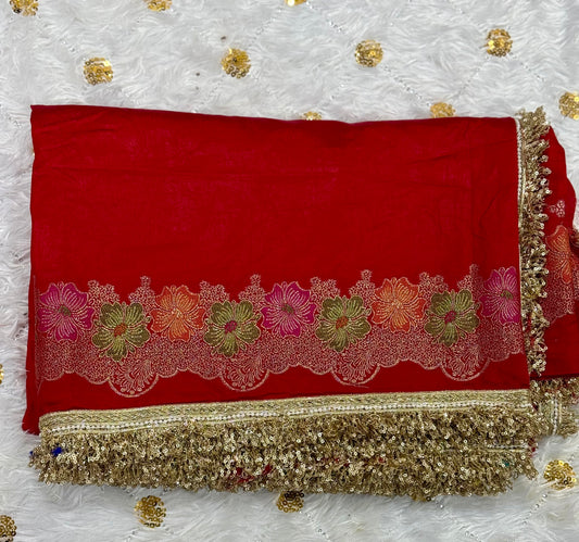 Partywear Chiniya Silk Saree with floral design