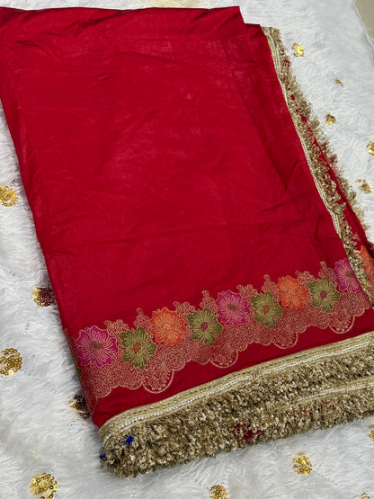 Partywear Chiniya Silk Saree with floral design