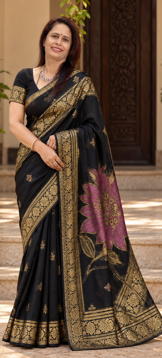 Black Georgette with Floral Design