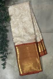 Maroon Chikankari tissue kanchi saree