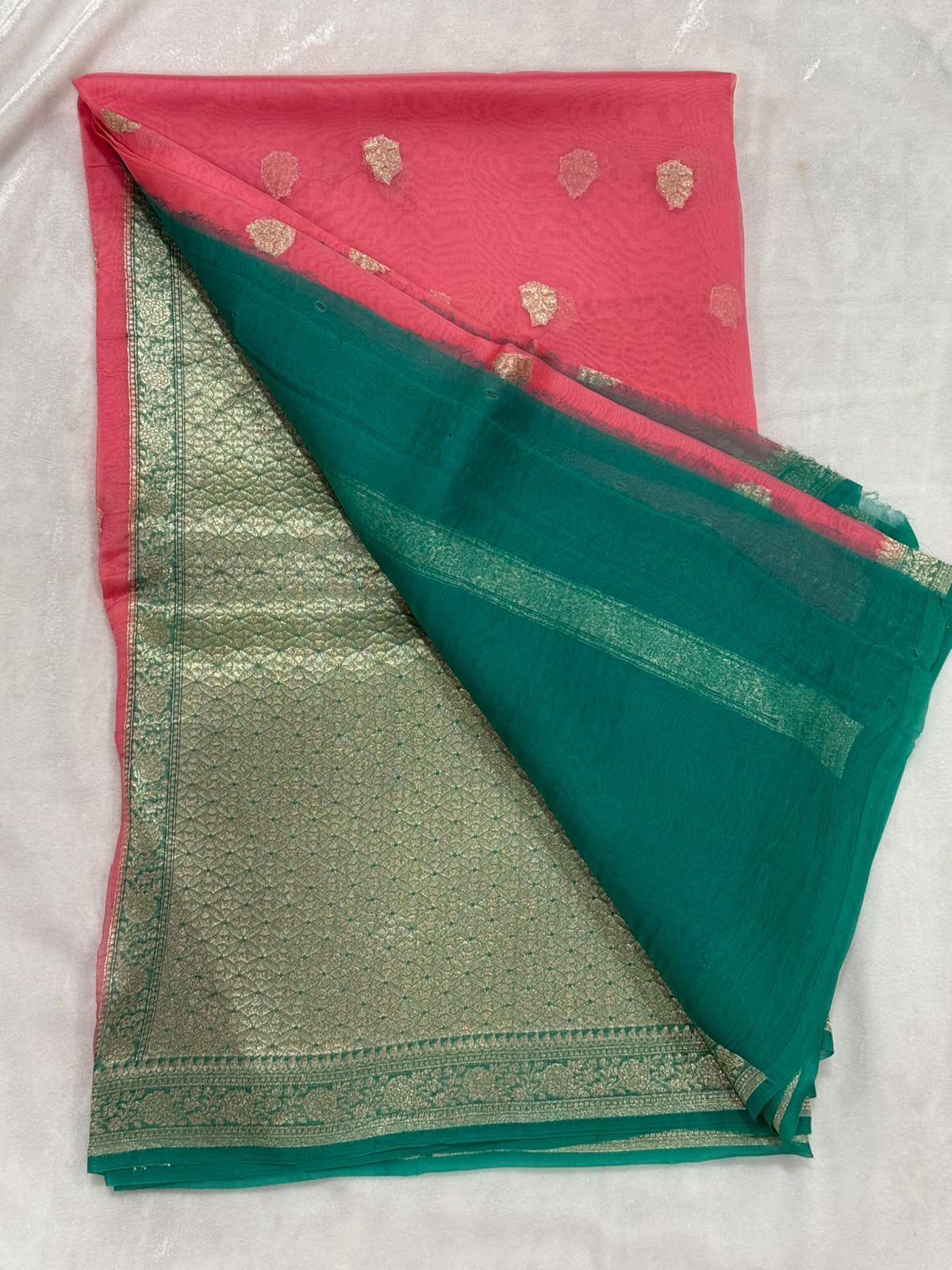 Kora Organza with Contrast Green  Boarder