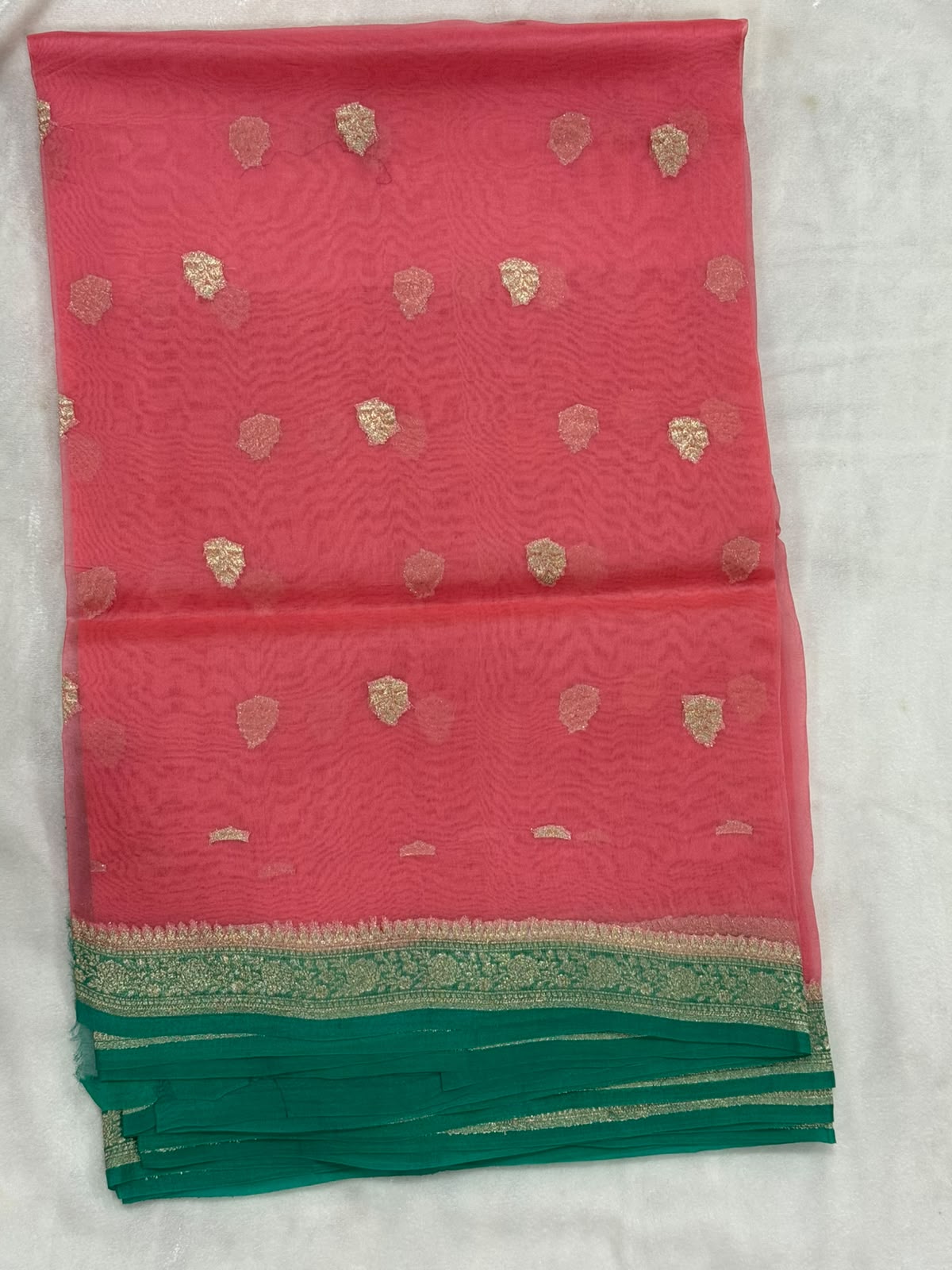 Kora Organza with Contrast Green  Boarder