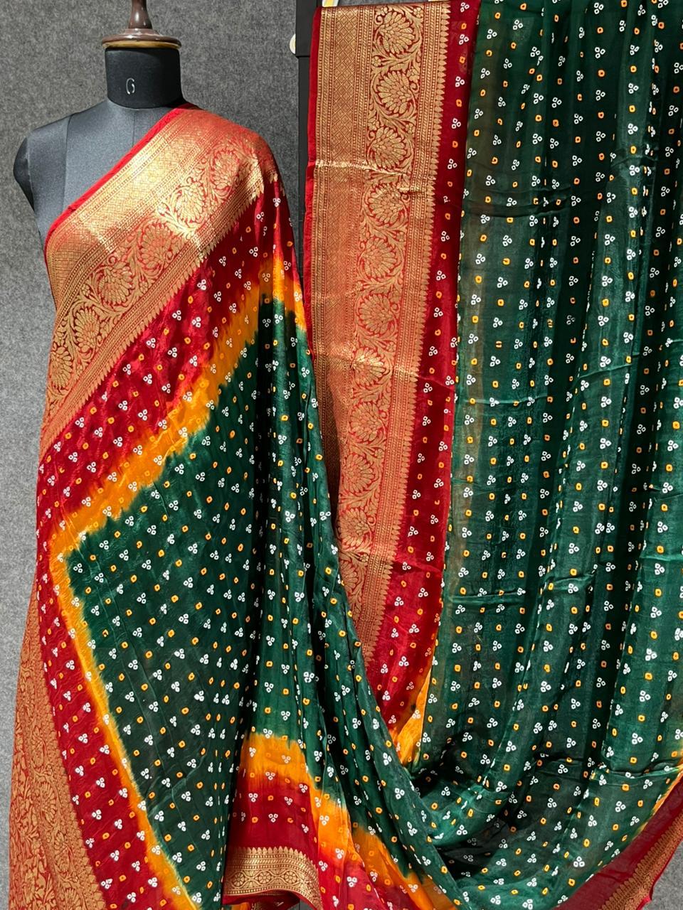 Tricolor Bandhani Saree