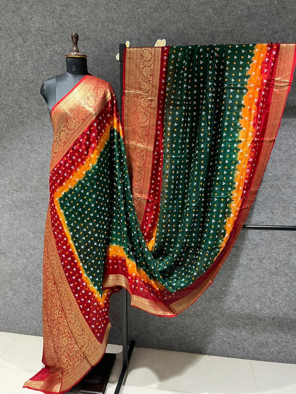 Tricolor Bandhani Saree