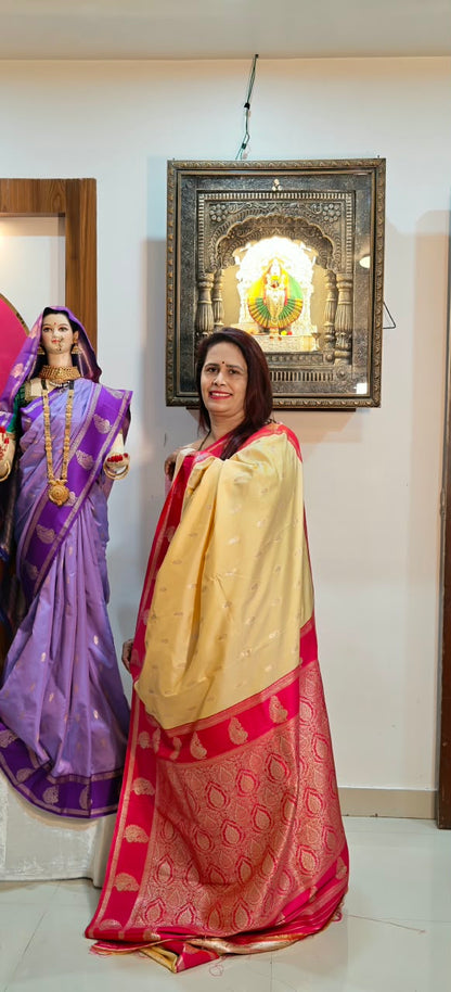 Yellow Banarasi Contrast Silk Saree