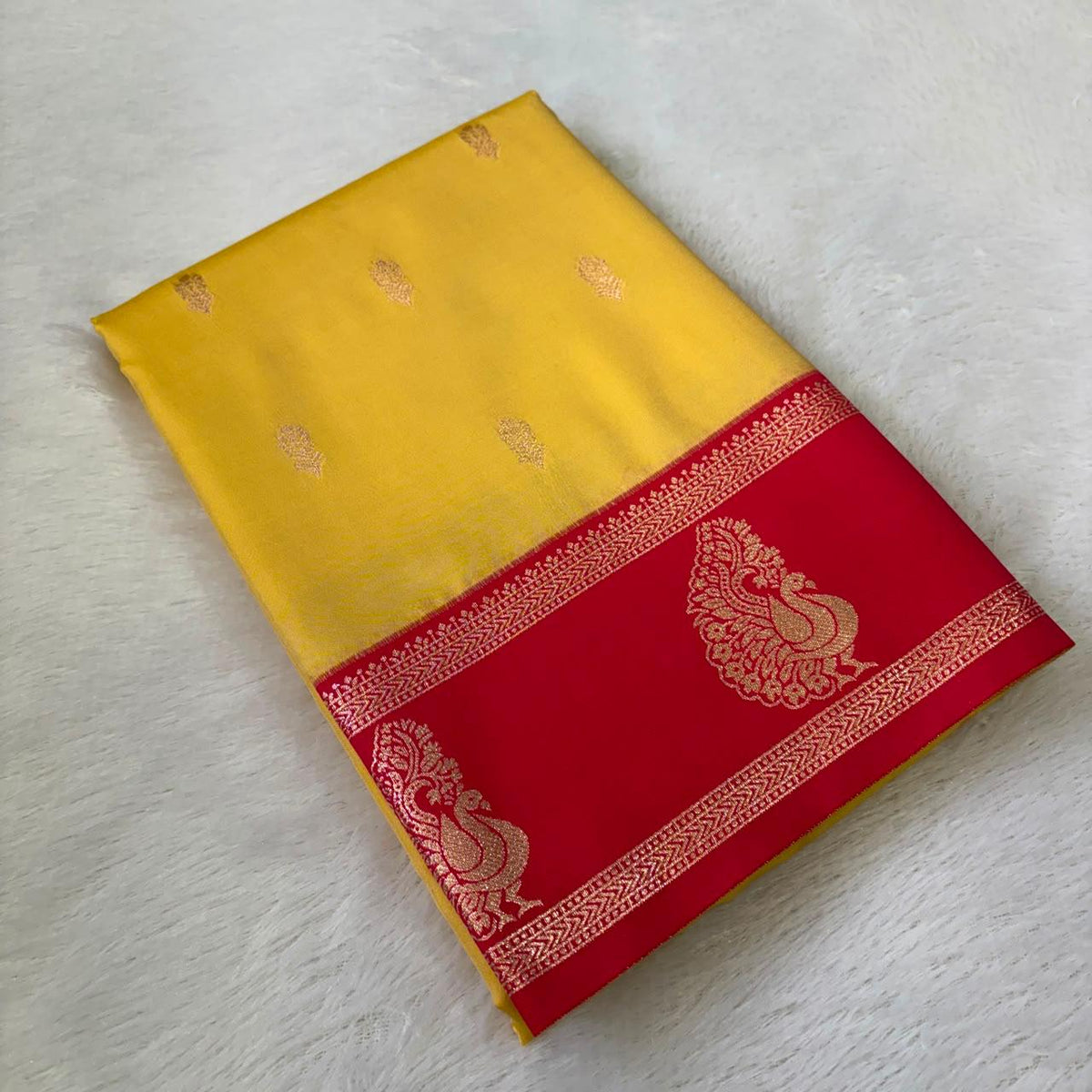 Yellow Banarasi Contrast Silk Saree