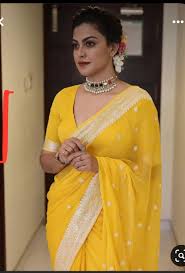 Yellow Benarasi pure chiffon