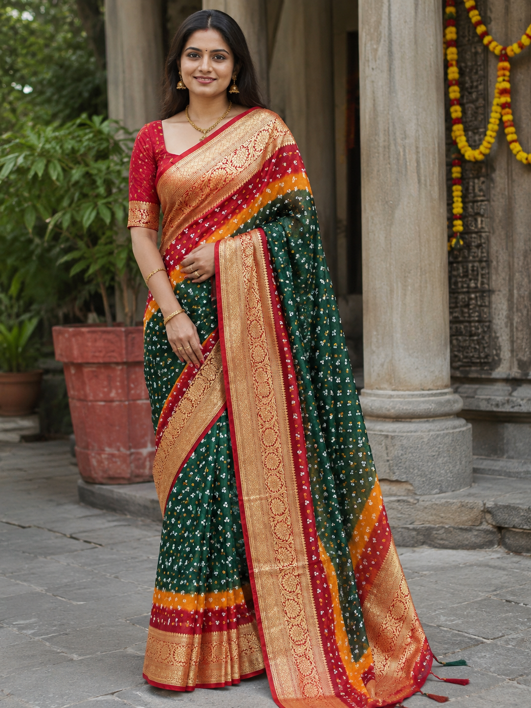 Tricolor Bandhani Saree