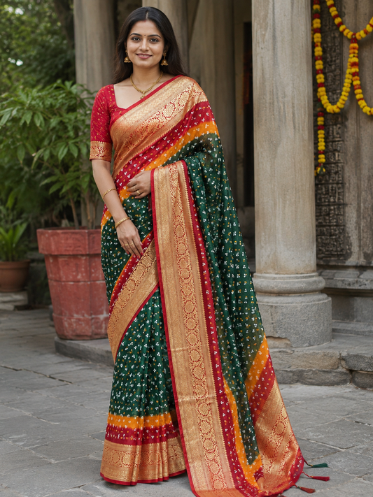 Tricolor Bandhani Saree
