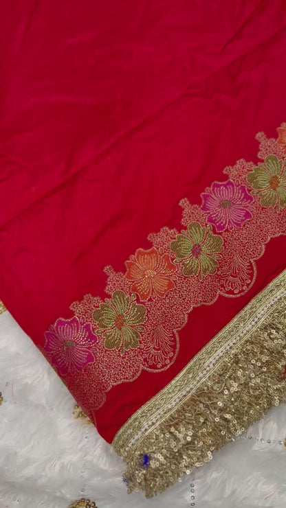 Partywear Chiniya Silk Saree with floral design